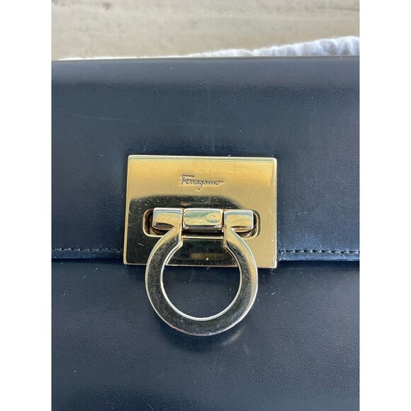 Salvatore Ferragamo Gancini Black Leather Gold Tone Chain Crossbody Shoulder Bag - Picture 11 of 16